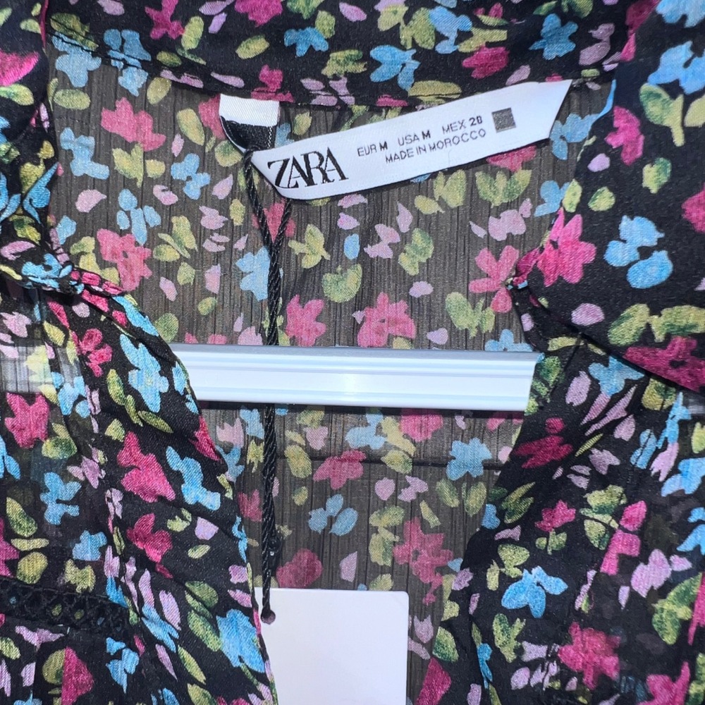 Zara Floral Mini Dress Long Sleeve Tiered Babydoll Multi Color Size M NWT - Picture 3 of 7